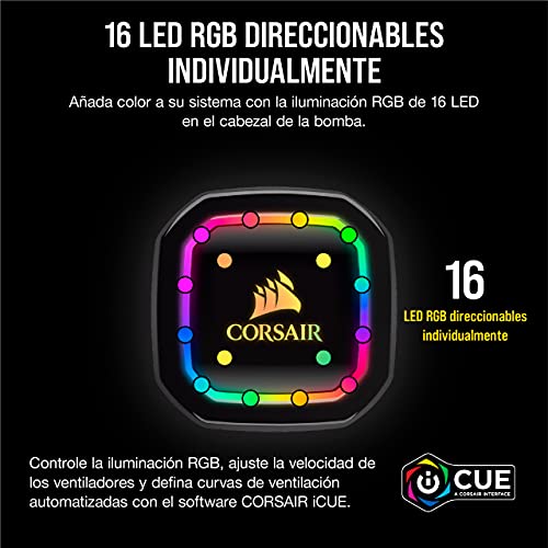 Corsair iCUE H100i RGB PRO XT Refrigerador Líquido para CPU, Radiador de 240 mm, Dos Ventiladores Corsair ML PWM de 120 mm, 400 - 2400 RPM, Cabezal de Bombeo RGB Dinámico y Multizona, Negro