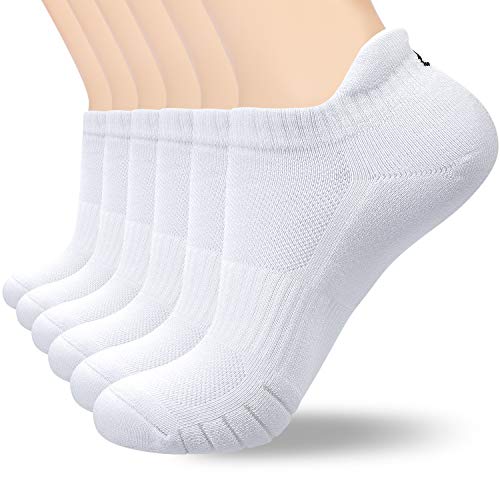 coskefy calcetines hombre mujeres calcetines acolchados para correr negro blanco gris algodón calcetines deportivos transpirables (6 pares / 3 pares)
