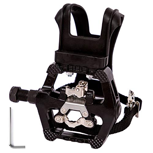 COZYROOMY Pedales SPD - Pedal híbrido con Jaula y Correa, Adecuado Bicicleta estática Fitness, Bici Spinning y Todas Las Bicicletas con un Eje de 9/16 Pulgadas. Medio año de Garantia