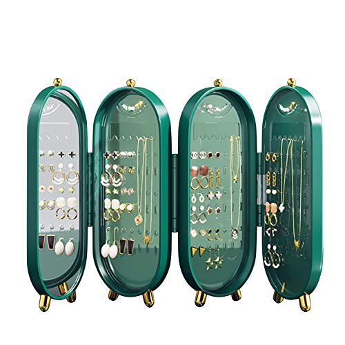 Cozywind Organizador de joyas de acrílico plegable Pendientes de almacenamiento Pendiente de exhibición de joyería Soporte de joyería Collares Pulseras Caja de almacenamiento (verde)