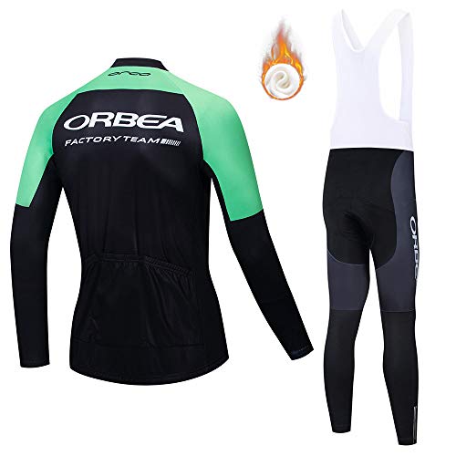 CQXMM Jerseys de Ciclismo para Hombres, Trajes de Ciclismo de Invierno de Manga Larga y Babero MTB Warm Bike Clothing