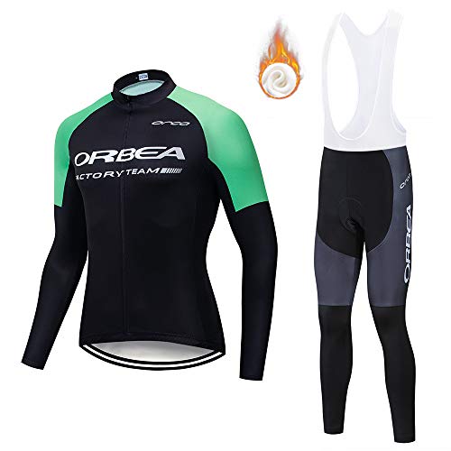 CQXMM Jerseys de Ciclismo para Hombres, Trajes de Ciclismo de Invierno de Manga Larga y Babero MTB Warm Bike Clothing