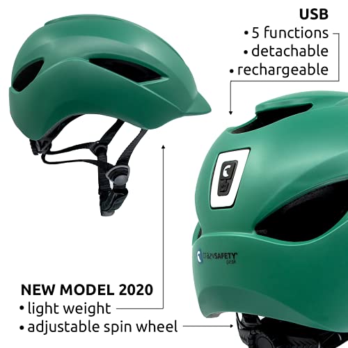 Crazy Safety Casco de Bici para Hombres, Mujeres, niños y niñas | Casco de Bicicleta con luz LED Recargable por USB integrada | Casco de Bici Urbana Ligero