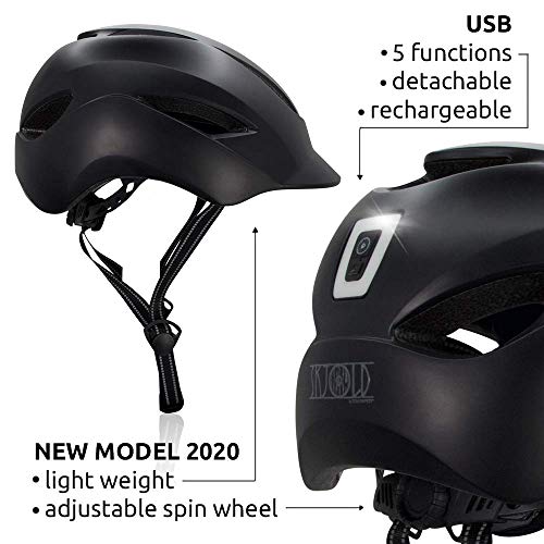 Crazy Safety Casco de Bici para Hombres, Mujeres, niños y niñas | Casco de Bicicleta con luz LED Recargable por USB integrada | Correas Reflectantes para Mayor Seguridad | Casco de Bici Urbana Ligero