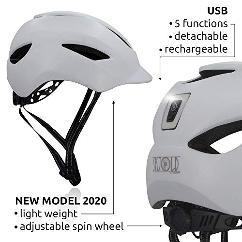 Crazy Safety Casco de Bici para Hombres, Mujeres, niños y niñas | Casco de Bicicleta con luz LED Recargable por USB integrada | Correas Reflectantes para Mayor Seguridad | Casco de Bici Urbana Ligero