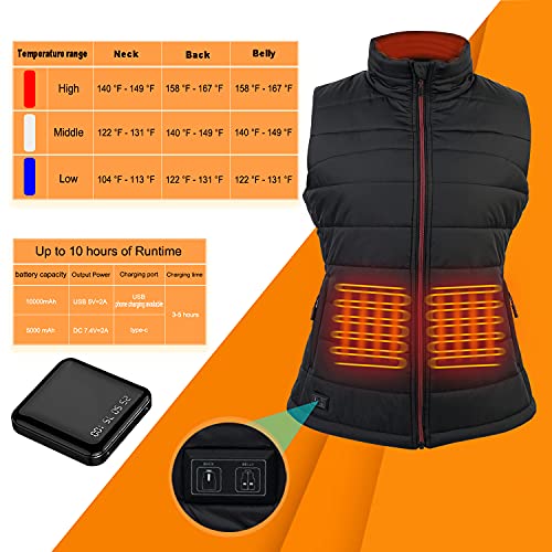 CRRXIN Chaleco calefactor para mujer, 7,4 V, recargable, chaleco calefactable, chaqueta eléctrica para invierno, esquí, senderismo, caza, pesca, camping (negro, L)