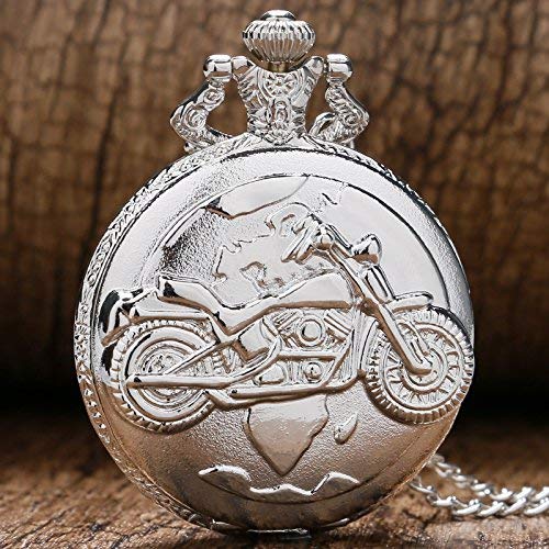 Cuarzo Plateado Antiguo Colgante Cadena Reloj de Bolsillo Motor Cyclemotor Bike para Hombres y Mujeres
