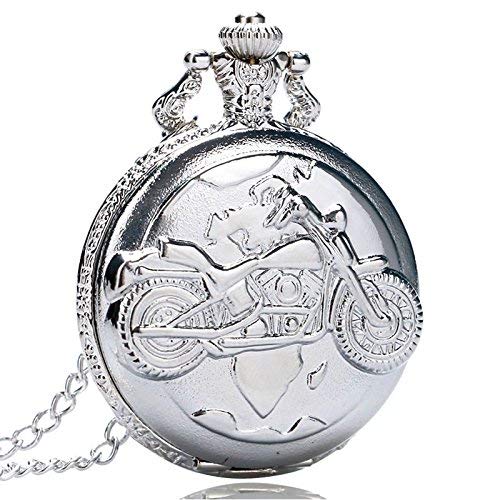 Cuarzo Plateado Antiguo Colgante Cadena Reloj de Bolsillo Motor Cyclemotor Bike para Hombres y Mujeres