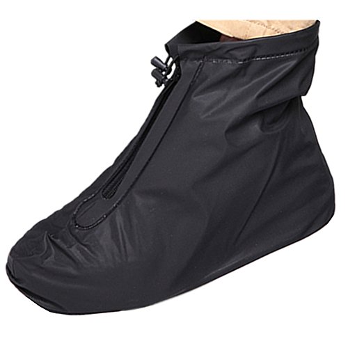 Cubierta impermeable del zapato, reutilizable hombres de ciclismo senderismo impermeable lluvia cubiertas de zapatos ligero suelas antideslizantes (XL, Negro--Tubo Corto)
