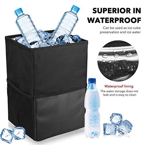 Cubo de basura para coche con tapa, bolsa de basura para colgar con bolsillos de almacenamiento, a prueba de fugas, organizador de coche plegable y portátil, resistente al agua, multiusos coche cubo