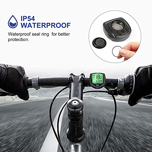 Cuenta Km Inalámbrico Impermeable Cuentakilómetros para Bicicleta ，Auto Despierta，Velocimetro Bicicleta De Pantalla LCD con Retroiluminación，Muti-Funcion para Bici De Montaña