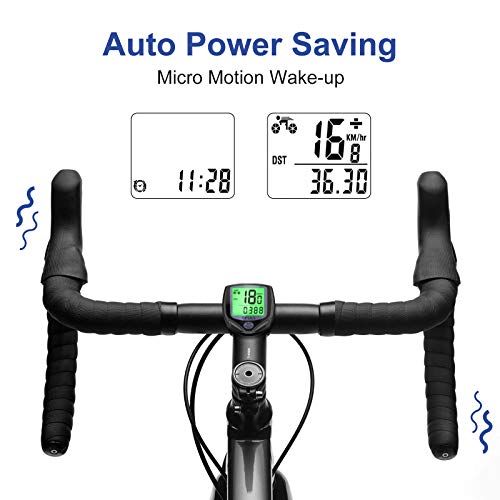 Cuenta Km Inalámbrico Impermeable Cuentakilómetros para Bicicleta ，Auto Despierta，Velocimetro Bicicleta De Pantalla LCD con Retroiluminación，Muti-Funcion para Bici De Montaña