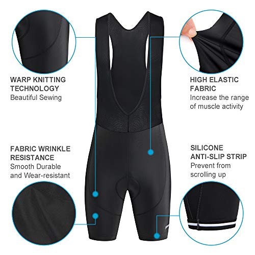 Culotte Ciclismo Tirantes Hombre Verano Pantalon Cortos MTB con Badana Gel Culote Ciclista Acolchado Pantalones Cortas Bici Proteccion Cycling Shorts (Negro, L)