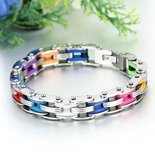 Cupimatch Pulsera Hombre Mujer Bicicleta Silicona Acero Inoxidable Arcoiris Buen Regalo para Amor Europa y América