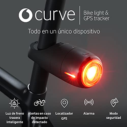 Curve Bike, Luz de Freno Trasera Inteligente para Bicicletas con Localizador GPS, Detección de Impactos, Notificaciones a tu Móvil y Alarma de Antirrobo – Suscripción Incluida 6 Meses