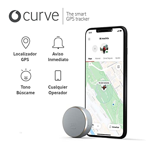 Curve, Localizador GPS Inteligente, Mini Dispositivo Ligero con Rastreo Ilimitado Desde tu Móvil para tu Coche, Bolso, Perro, Llaves y Mochila - Suscripción Incluida