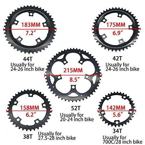 CXJYBH Bicicleta Plato Anillo de Cadena 104 BCD Round 34T 38T 42T 44T 52T Dientes Placa de Dientes de un Solo Diente Montaña Bicicleta Cycling104BCD Accesorios para Bicicletas