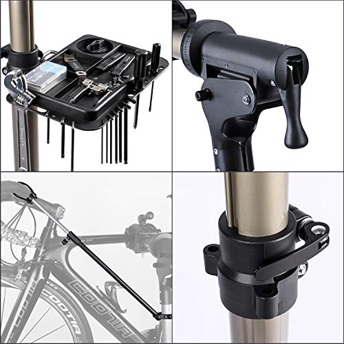 CXWXC Soporte de Reparación de Bicicletas, Soporte de Reparación de Bicicletas de Aluminio con Bandeja Magnética, Ajustable, Ligero, Portátil, para Mantenimiento de Bicicletas Champán (champán)