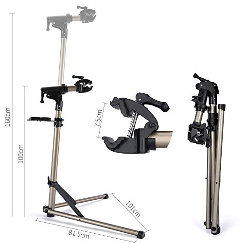 CXWXC Soporte de Reparación de Bicicletas, Soporte de Reparación de Bicicletas de Aluminio con Bandeja Magnética, Ajustable, Ligero, Portátil, para Mantenimiento de Bicicletas Champán (champán)