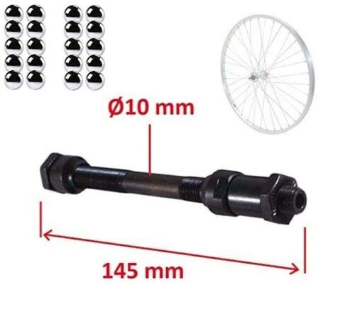 cyclingcolors eje de rueda trasera hueco bici bicicleta 10mm x 145mm negro tuerca cónica + 20x Bolas acero 6.35mm 1/4" buje