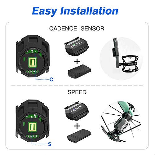 CYCPLUS Sensor de Velocidad y cadencia de Ciclismo, Bluetooth/Ant + Sensor de Velocidad/cadencia de Bicicleta microminiatura Impermeable sin imán - C3