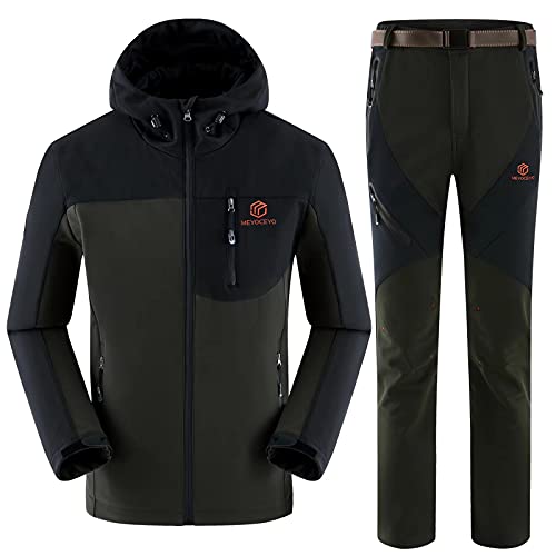 CYKYGGO Chaqueta Softshell con Capucha Hombre Pantalon Softshell invierno Impermeable Chaqueta Montaña ​Pantalones Montaña Polar Forrado Pantalones Trekking Chaqueta Trekking