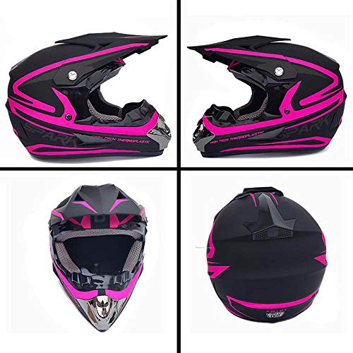 CYSJX Casco De Motocross, Adulto Motocross Casco, Cascos De Cross Motocicleta Off-Road Enduro Cascos para Adulto Hombres Mujeres, Scooter Casco con Gafas Máscara Guantes,Pink-M