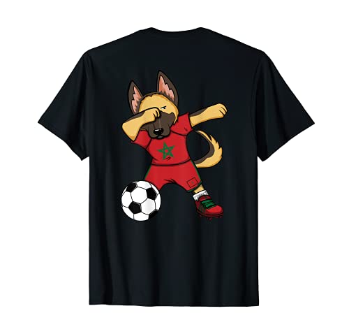 Dabbing Pastor Alemán Perro Marruecos Fútbol Bandera Deporte Camiseta