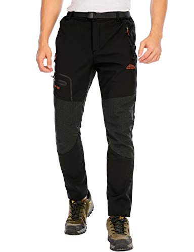 DAFENP Hombre Impermeable Pantalones Trekking Pantalones de Escalada Senderismo Alpinismo Invierno Polar Forrado Aire Libre KZ1662M-Black-XL