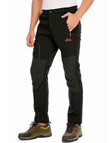 DAFENP Hombre Impermeable Pantalones Trekking Pantalones de Escalada Senderismo Alpinismo Invierno Polar Forrado Aire Libre KZ1662M-Black-XL