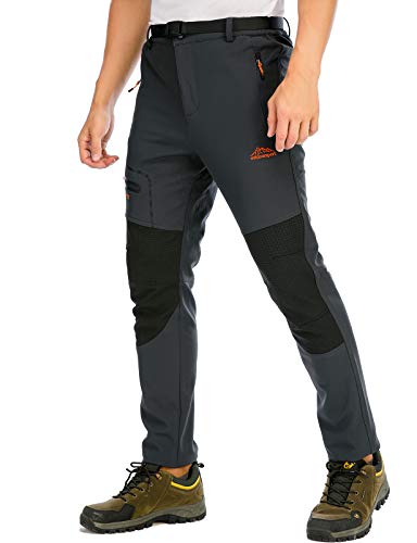 DAFENP Pantalones Trekking Hombre Impermeable Pantalones de Escalada Senderismo Alpinismo Invierno Polar Forrado Aire Libre KZ1662M-DarkGrey2-XL