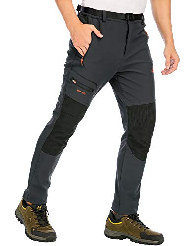 DAFENP Pantalones Trekking Hombre Impermeable Pantalones de Escalada Senderismo Alpinismo Invierno Polar Forrado Aire Libre KZ1662M-DarkGrey2-XL