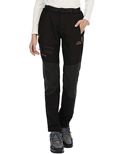 DAFENP Pantalones Trekking Mujer Impermeable Pantalones de Escalada Senderismo Alpinismo Invierno Polar Forrado Aire Libre KZ1662W-Black1-M