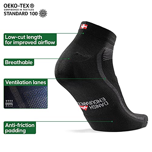 DANISH ENDURANCE Calcetines de Ciclismo de Corte Bajo, para Hombres y Mujeres, paquete de 3 calcetines de bicicleta transpirables (Negro, EU 39-42)