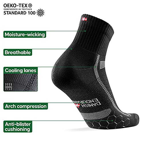 DANISH ENDURANCE Calcetines de Running para Largas Distancias, para Hombre y Mujer Pack de 3 (Multicolor (1 x Negro/Gris, 1 x Gris/Negro, 1 x Azul/Amarillo), EU 43-37)