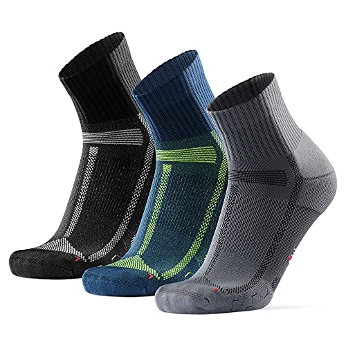 DANISH ENDURANCE Calcetines de Running para Largas Distancias, para Hombre y Mujer Pack de 3 (Multicolor (1 x Negro/Gris, 1 x Gris/Negro, 1 x Azul/Amarillo), EU 43-37)