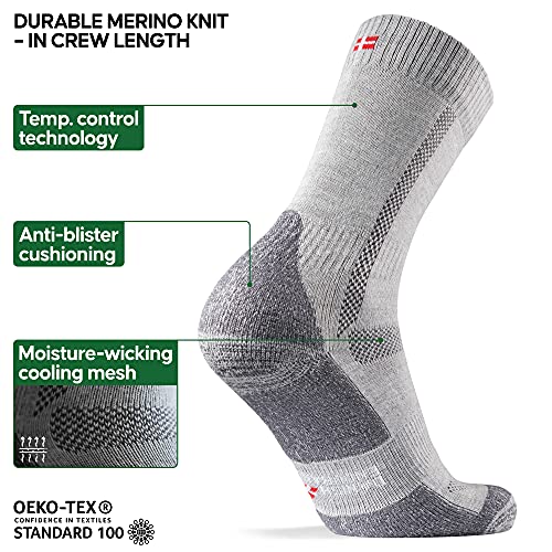 DANISH ENDURANCE Calcetines de Senderismo y Trekking de Lana Merina para Hombre, Mujer y Niños, Otoño e Invierno, Calcetines Térmicos de montaña, Pack de 3 (Gris Claro, EU 43-47)