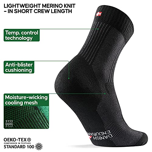 DANISH ENDURANCE Calcetines Ligeros de Senderismo y Trekking de Lana Merino 3 pares (Negro, EU 43-47)