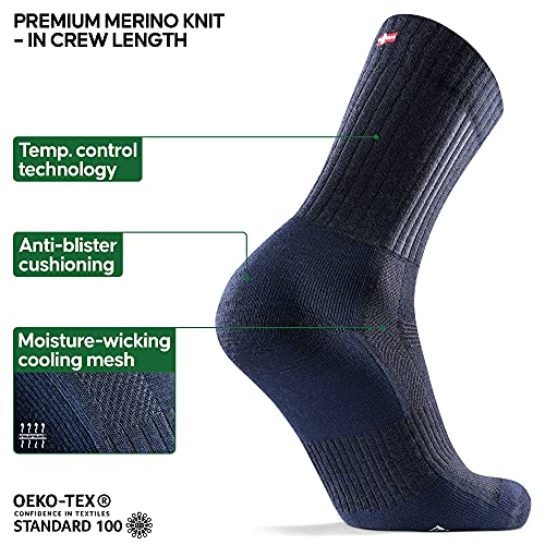 DANISH ENDURANCE Calcetines Premium de Senderismo 2 pares (Multicolor: 1 x Azul Marino,1 x Gris, EU 43-47)