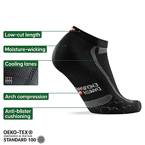 DANISH ENDURANCE Long Distance Low-Cut Running Socks for Men & Women (Nero/Gris, 39-42)