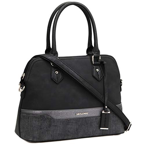 David Jones - Bolso de Mano Bugatti Mujer - Bolso Bandolera Hombro Cuero PU - Tote Mensajero Señora Multicolor Rayas PU - Shopper Mediano Bolera Piel - Satchel Moda Trabajo Diario Vida - Negro