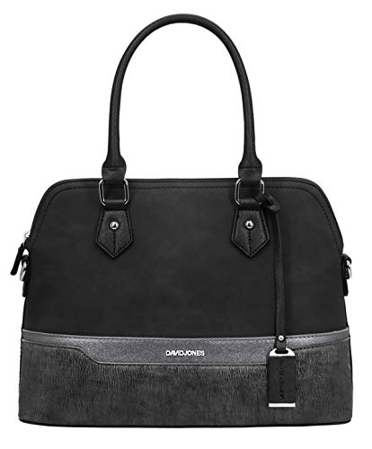 David Jones - Bolso de Mano Bugatti Mujer - Bolso Bandolera Hombro Cuero PU - Tote Mensajero Señora Multicolor Rayas PU - Shopper Mediano Bolera Piel - Satchel Moda Trabajo Diario Vida - Negro