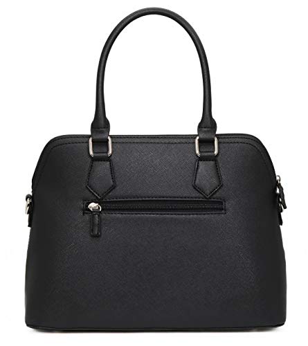 David Jones - Bolso de Mano Bugatti Mujer - Bolso Bandolera Hombro Cuero PU - Tote Mensajero Señora Multicolor Rayas PU - Shopper Mediano Bolera Piel - Satchel Moda Trabajo Diario Vida - Negro