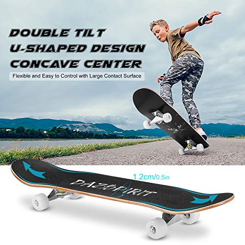 DazSpirit Skateboards, 31 x 8 Skateboard Completo de Doble Patada para Principiantes 7 Capas de Arce Monopatín Cóncavo para Niños y Niñas para Adolescentes y Adultos con Herramienta en T(Negro)