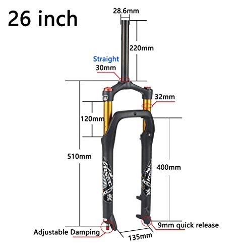 DBSCD Bike Air Fat Fork Suspensión de 26 Pulgadas, aleación de Aluminio para Nieve/Playa Neumático de 4.0"para Bicicleta - Unisex