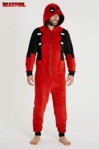 Deadpool Pijama Entero Hombre, Pijama Mono Hombre con Capucha, Pijama Hombre Invierno de Forro Polar, Regalos para Hombre y Adolescente Talla XS-2XL (Rojo, S)