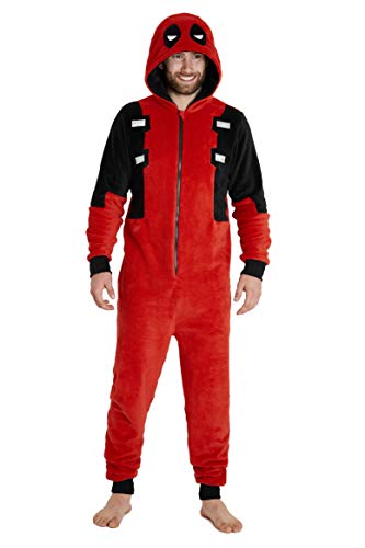 Deadpool Pijama Entero Hombre, Pijama Mono Hombre con Capucha, Pijama Hombre Invierno de Forro Polar, Regalos para Hombre y Adolescente Talla XS-2XL (Rojo, S)