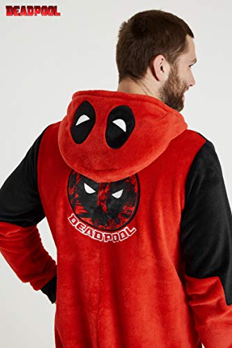 Deadpool Pijama Entero Hombre, Pijama Mono Hombre con Capucha, Pijama Hombre Invierno de Forro Polar, Regalos para Hombre y Adolescente Talla XS-2XL (Rojo, S)