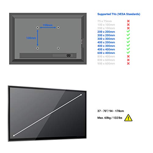 deleyCON Universal TV Soporte de Pared - 37" - 70" Pulgadas (94-178cm) - Inclinable Giratoria hasta 60kg & VESA 600x400mm - Distancia de la Pared Variable TV LCD LED OLED