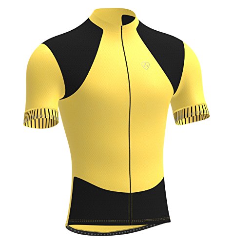 Deportes Hera Ropa Ciclismo, Maillot Mangas Cortas, Camiseta Verano de Ciclistas, Slim Fit (Amarillo/Negro, M)